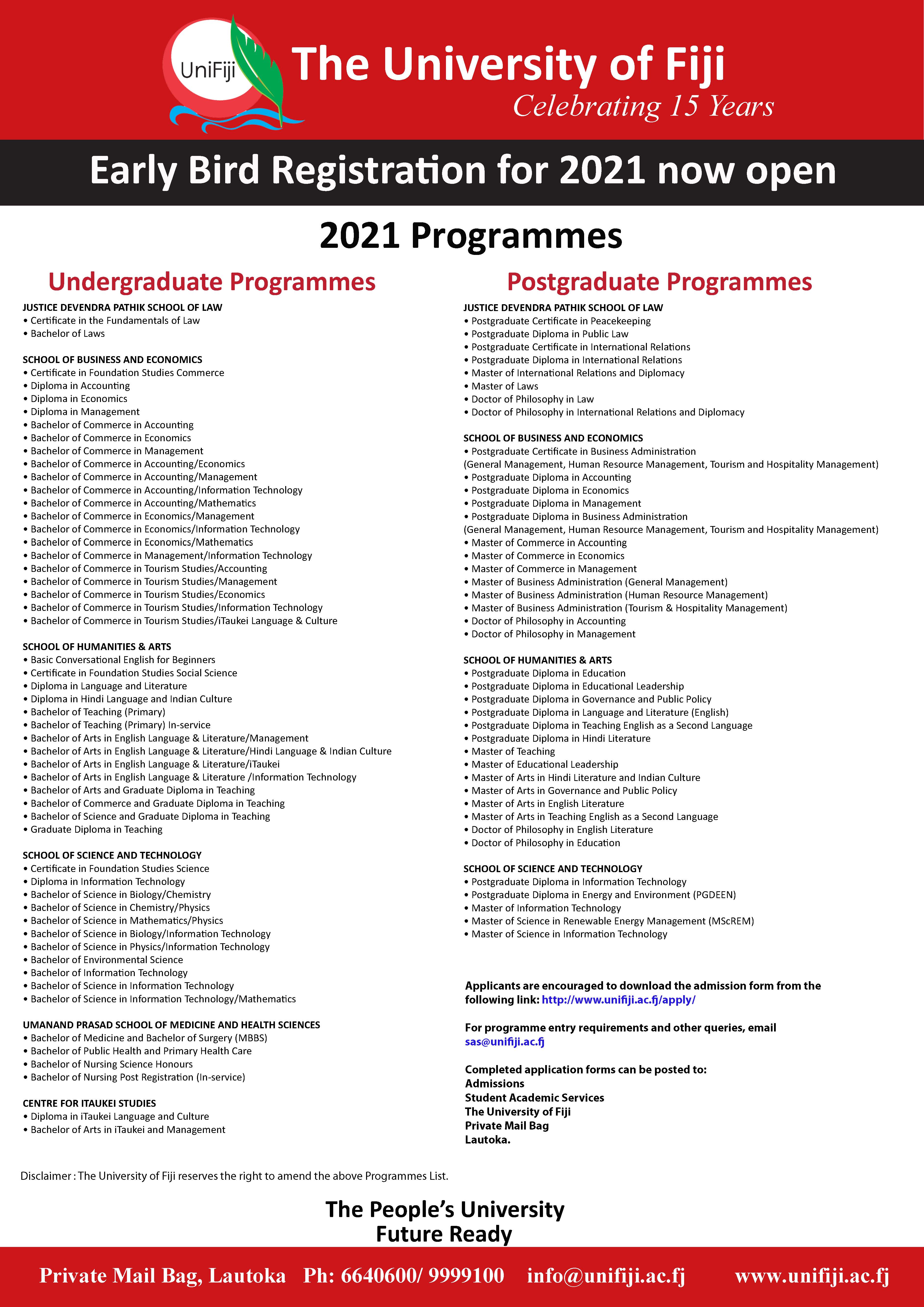 2021 Programmes - The University of Fiji